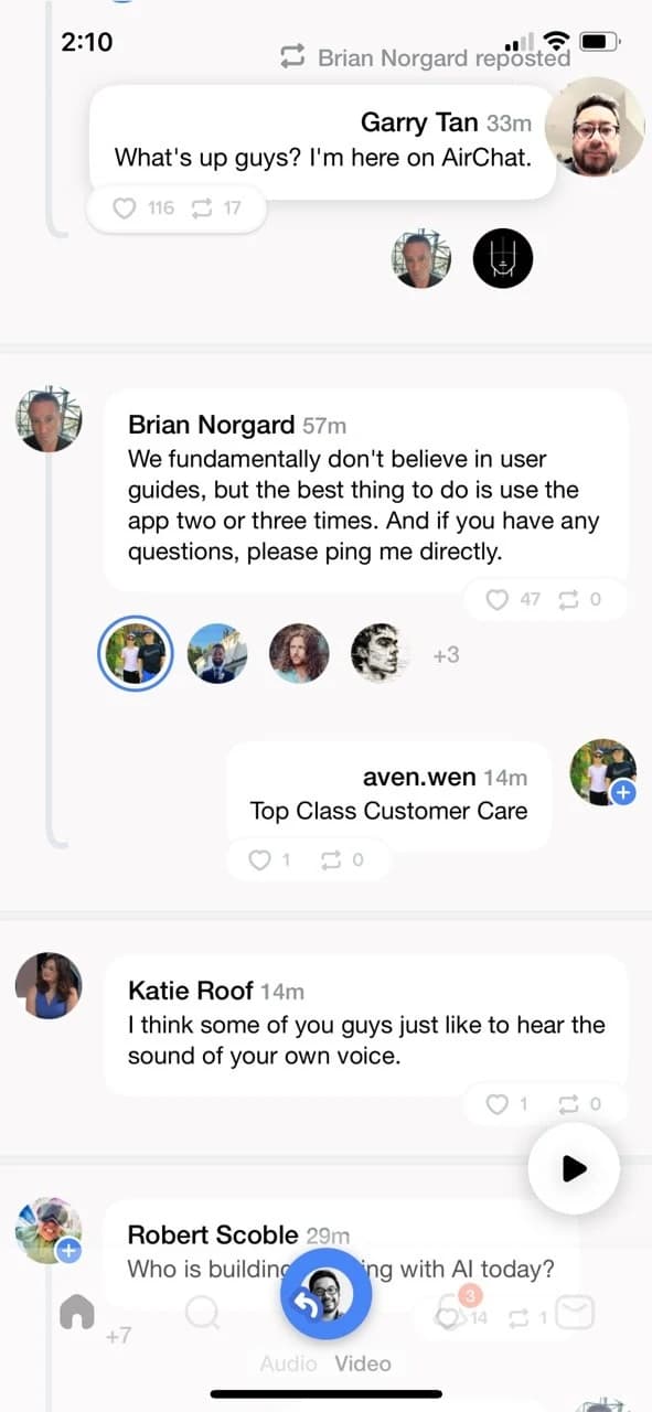 Airchat’s transcribed voice feed, as pictured in TechCrunch’s launch article.